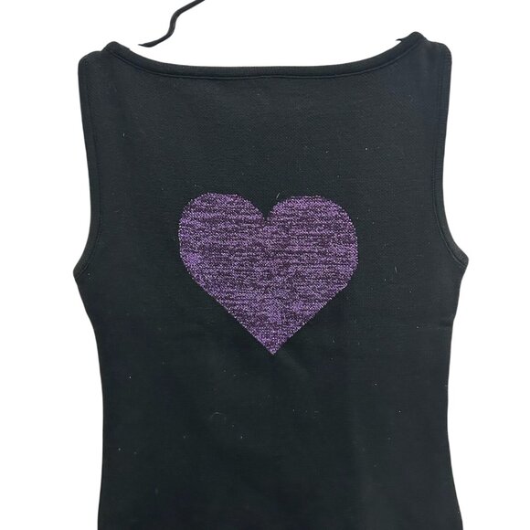TSP Tops - TSP Womens Black Sleeveless Knit Top Purple Glitter Heart Design Size Large Tren